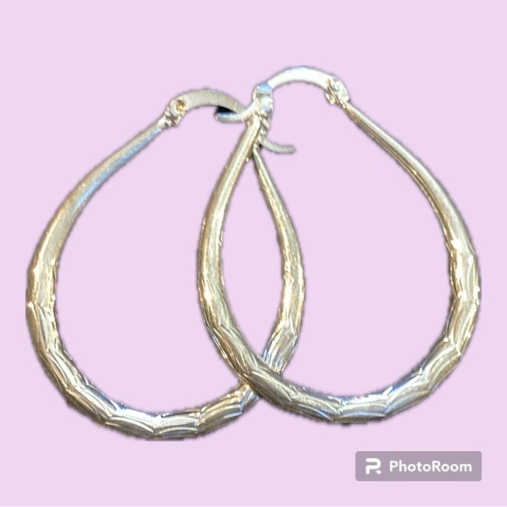 Hoop Diamond Cut Teardrop .925 Sterling Silver Earrings - NIB